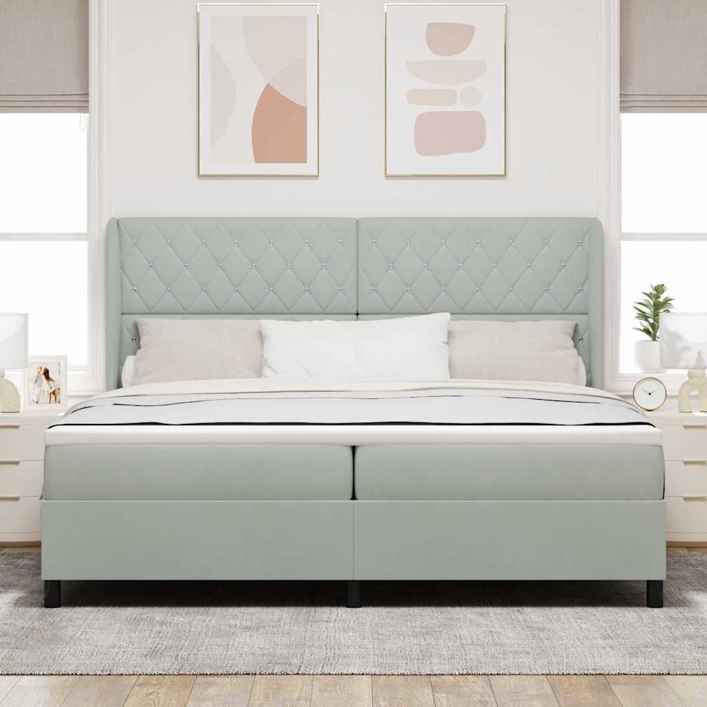 Letto a molle con materasso Grigio chiaro 200 x 200 cm Velluto | homemem39