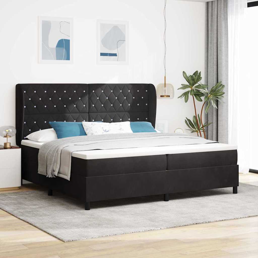 Letto a molle con materasso Nero 200 x 200 cm Velluto
