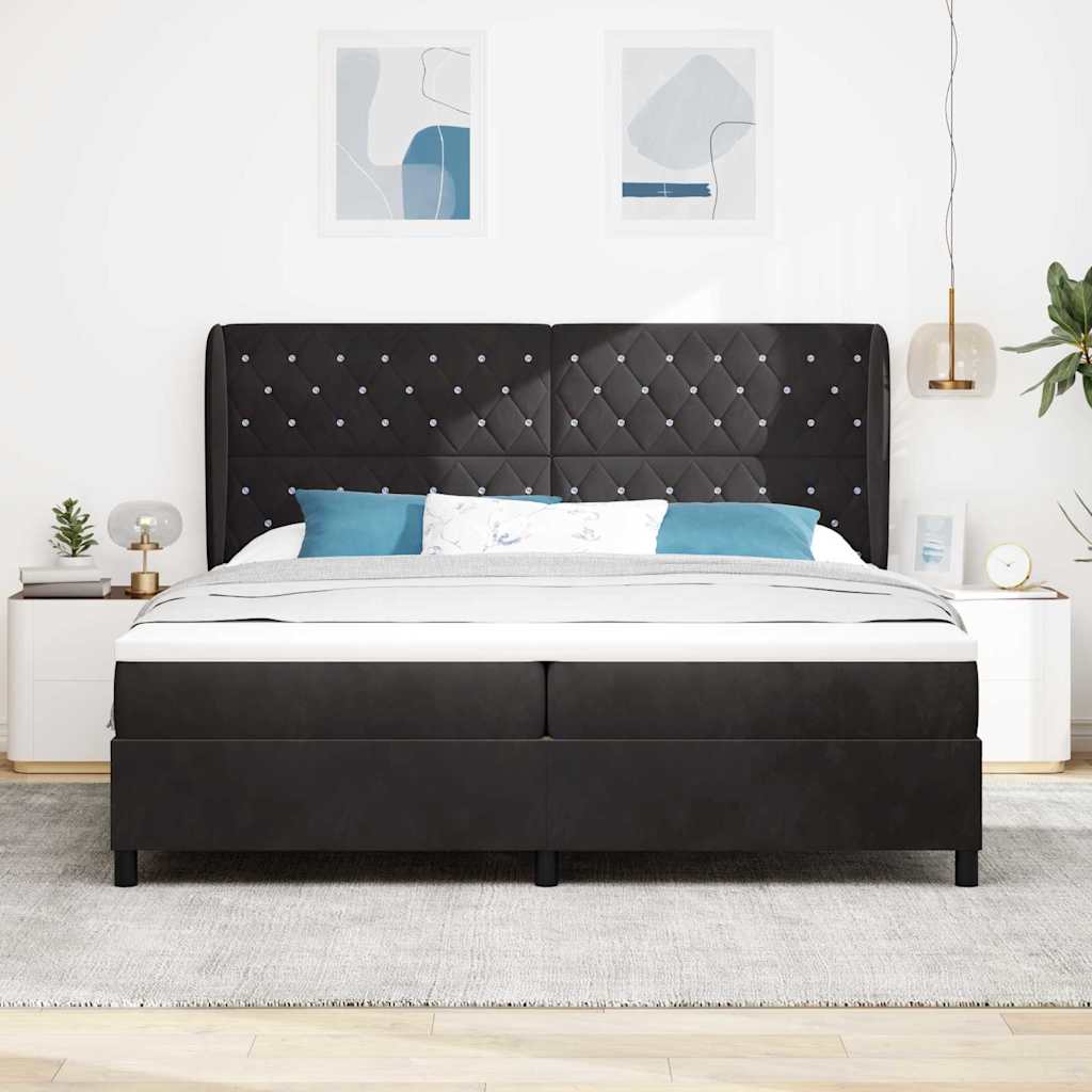 Letto a molle con materasso Nero 200 x 200 cm Velluto