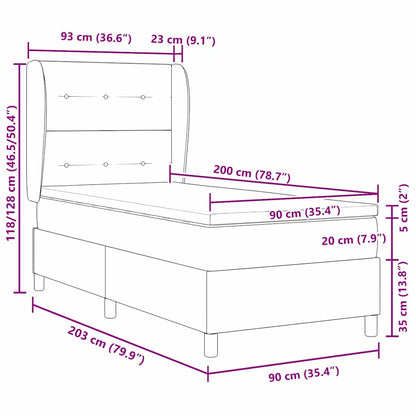 Letto a molle con testiera Grigio chiaro 200 x 90 cm Velluto