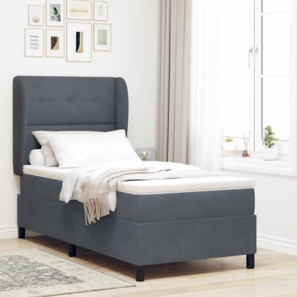 Letto a molle con materasso Grigio scuro 200 x 90 cm Velluto