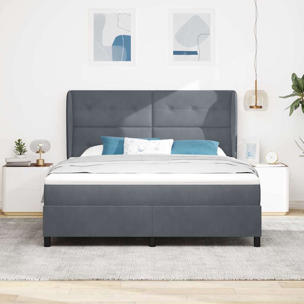 Letto a molle con cuscino Grigio scuro 200 x 180 cm Velluto | homemem39