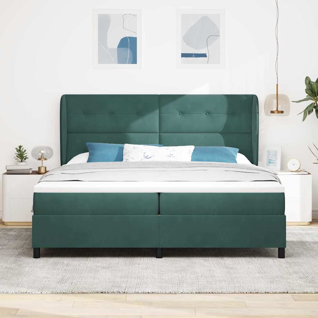 Letto a molle con testiera Verde Scuro 200 x 200 cm Velluto | homemem39