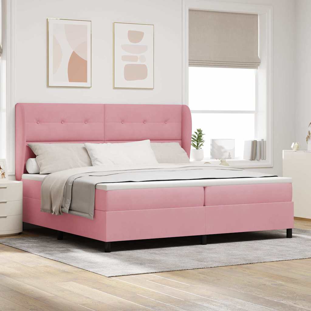 Letto a molle con testiera Rosa 200 x 200 cm Velluto | homemem39