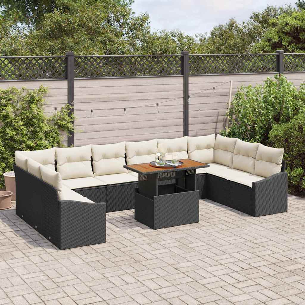 Set Divano da Giardino 11 pz Nero e Crema
