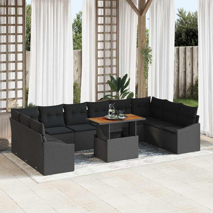 Set Divano da Giardino 11 pz Nero e Marrone