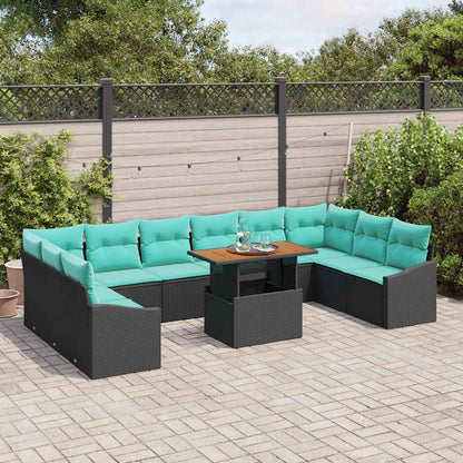Set Divano da Giardino 11 pz 10-Numero di posti Nero e Teal