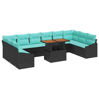 Set Divano da Giardino 11 pz 10-Numero di posti Nero e Teal