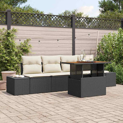 Set Divano da Giardino 5 pz Nero e Crema