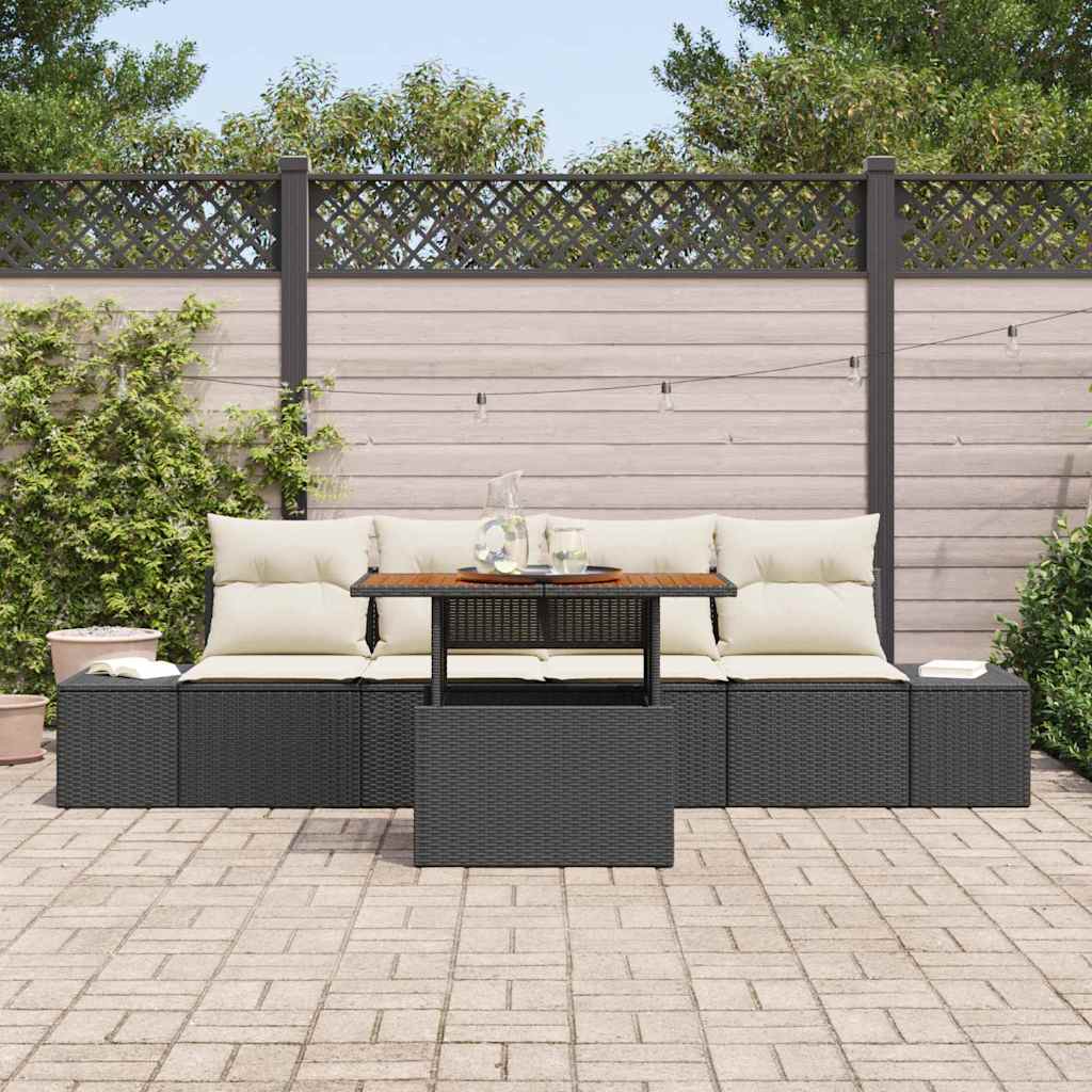 Set Divano da Giardino 5 pz Nero e Crema