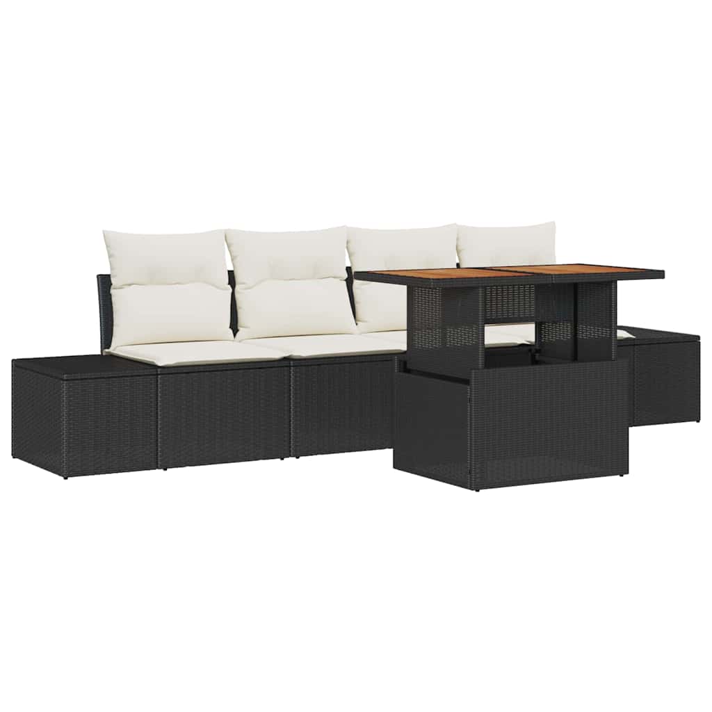 Set Divano da Giardino 5 pz Nero e Crema