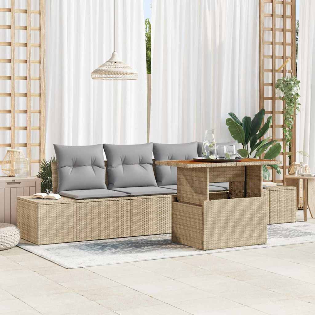 Set Divano da Giardino 5 pz Beige e grigio
