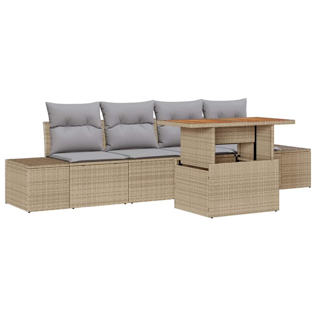 Set Divano da Giardino 5 pz Beige e grigio