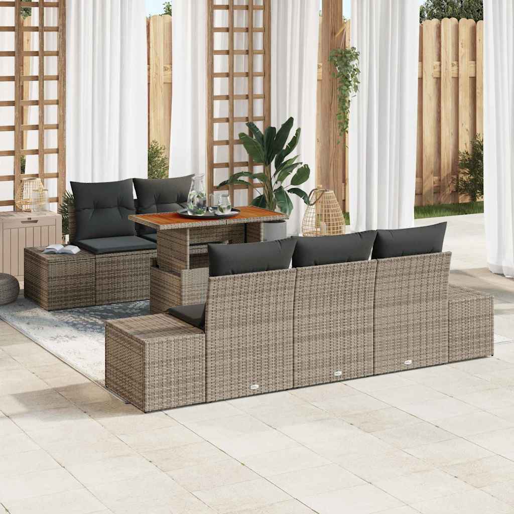 Set Divano da Giardino 6 pz Grigio e Marrone