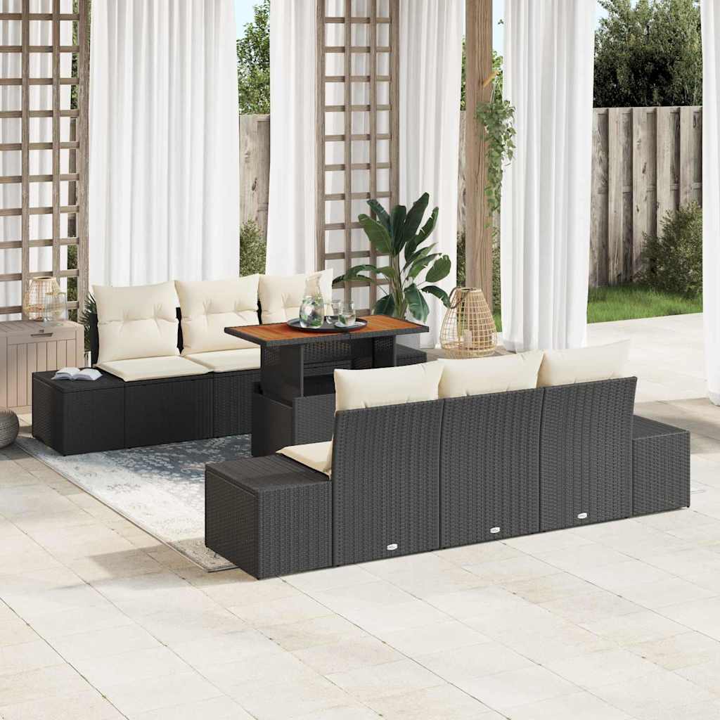 Set Divano da Giardino 7 pz Nero e Crema