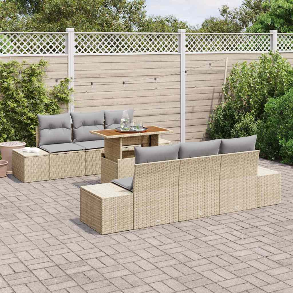 Set Divano da Giardino 7 pz Beige e grigio