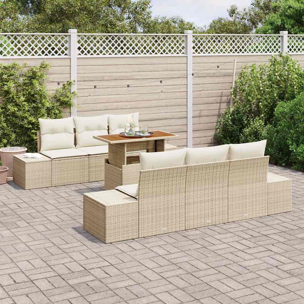 Set da Pranzo per Giardino con cuscino 7 pcs Beige e Crema