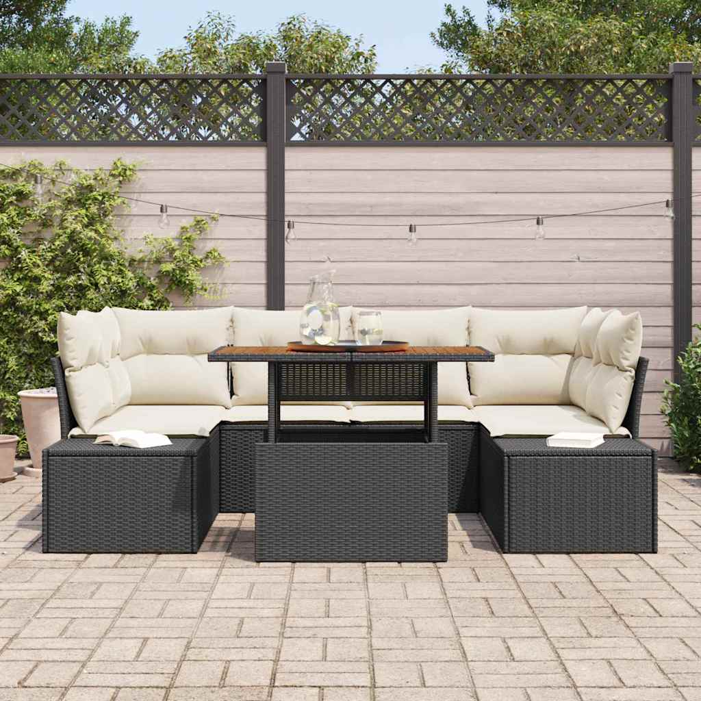 Set Divano da Giardino 7 pz Nero e Crema