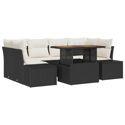 Set Divano da Giardino 7 pz Nero e Crema