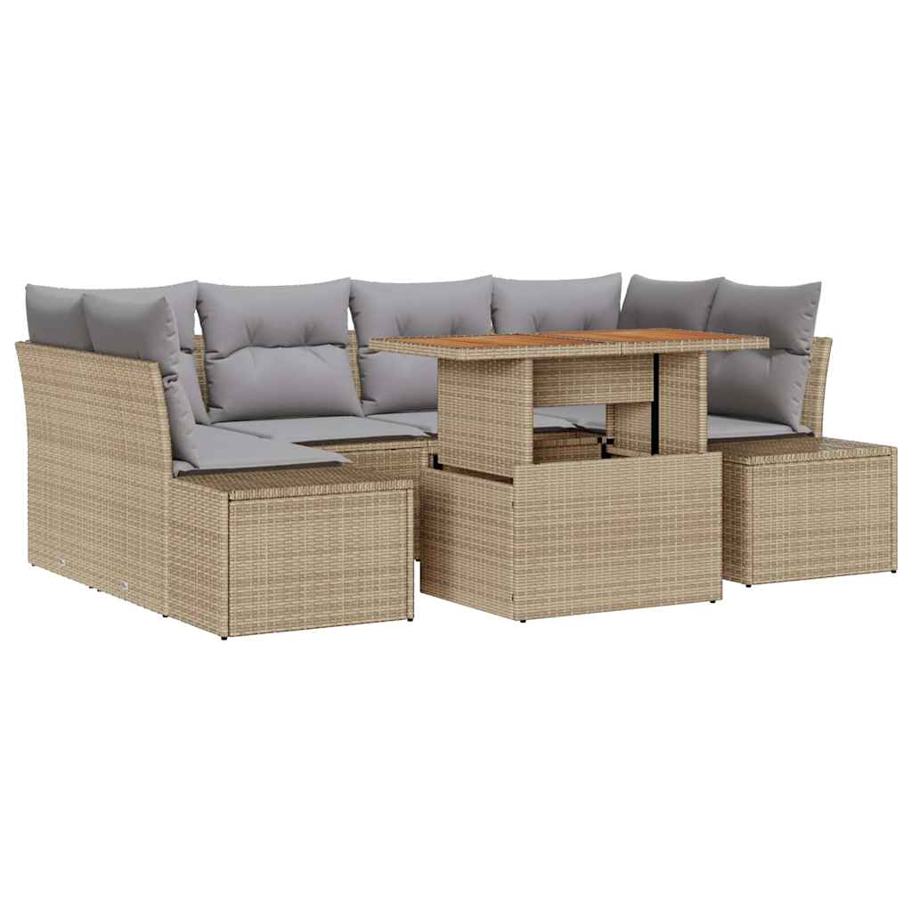Set Divano da Giardino 7 pz Beige e grigio