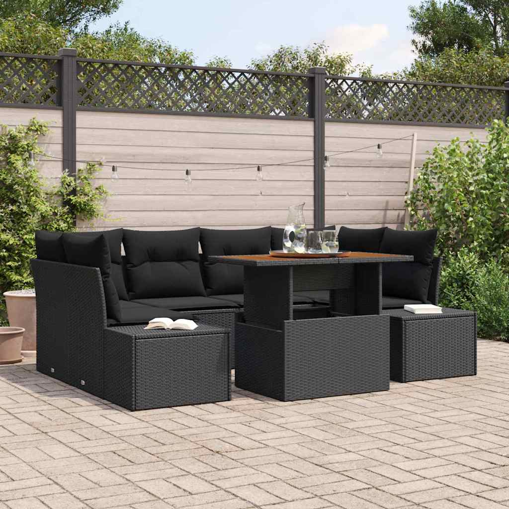 Set Divano da Giardino 7 pz Nero polyrattan | homemem39