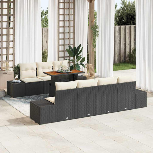 Set da Pranzo per Giardino con cuscino 8 pcs Nero e Crema