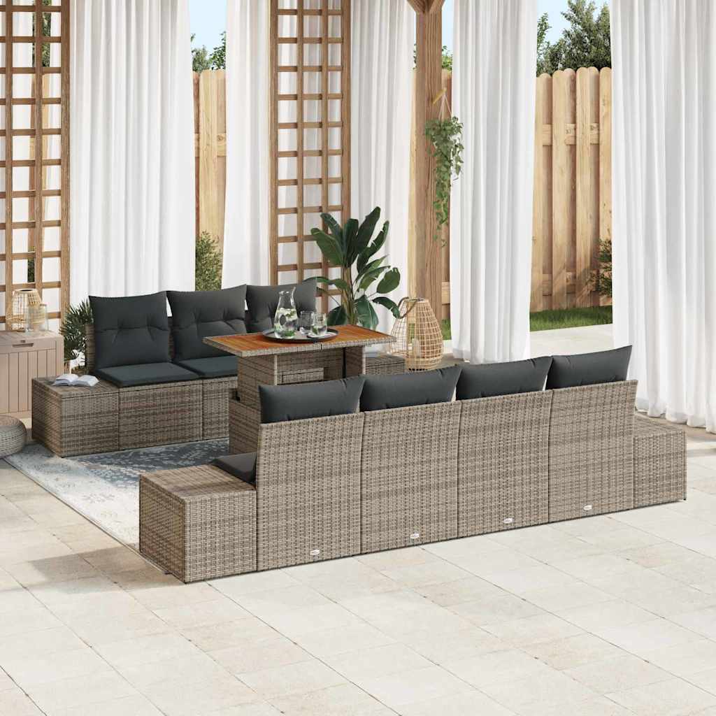 Set da Pranzo per Giardino con cuscino 8 pcs Grigio e Marrone | homemem39