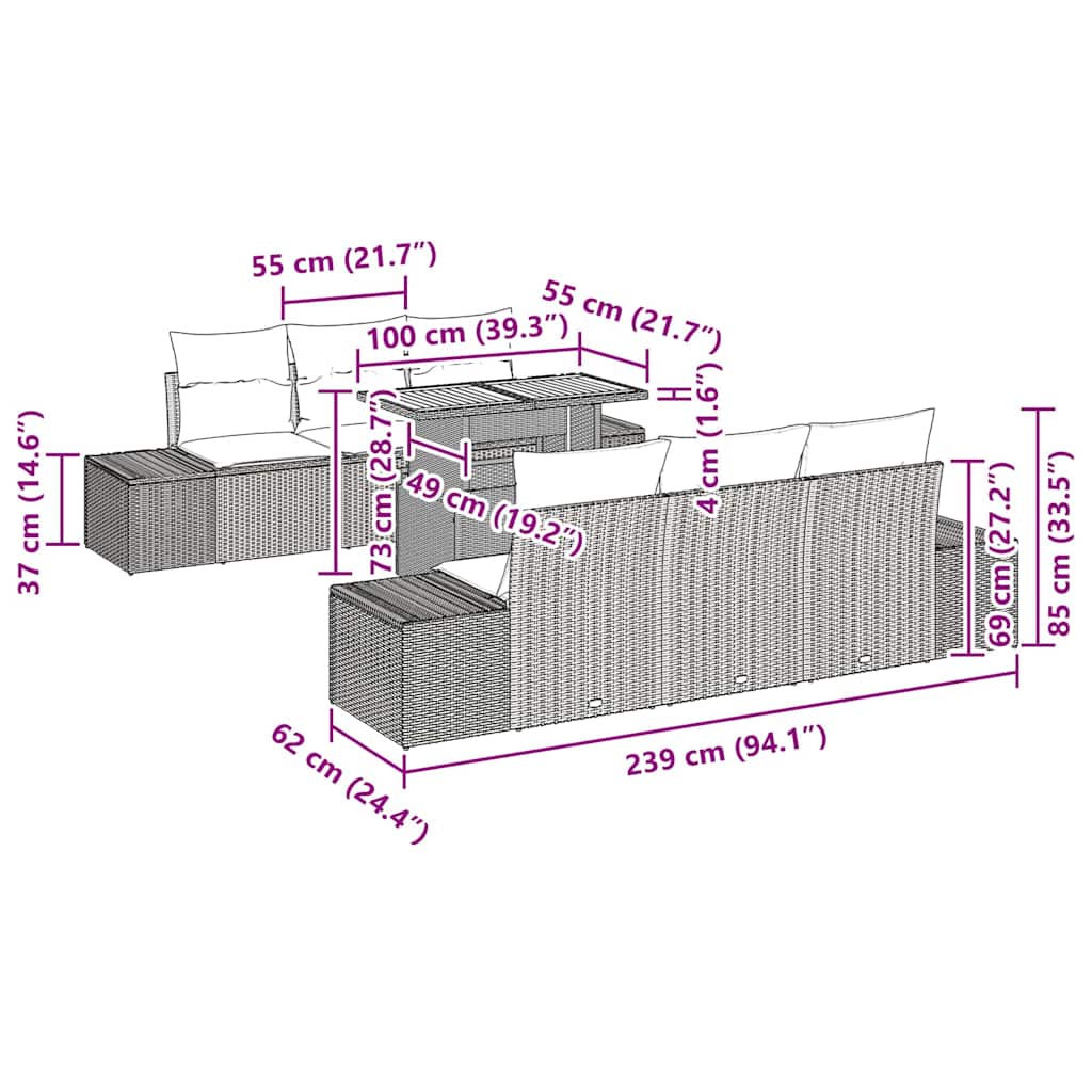 Set da Pranzo per Giardino con cuscino 8 pcs Beige e Crema