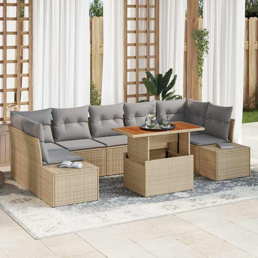 Set Divano da Giardino 8 pz Beige polyrattan