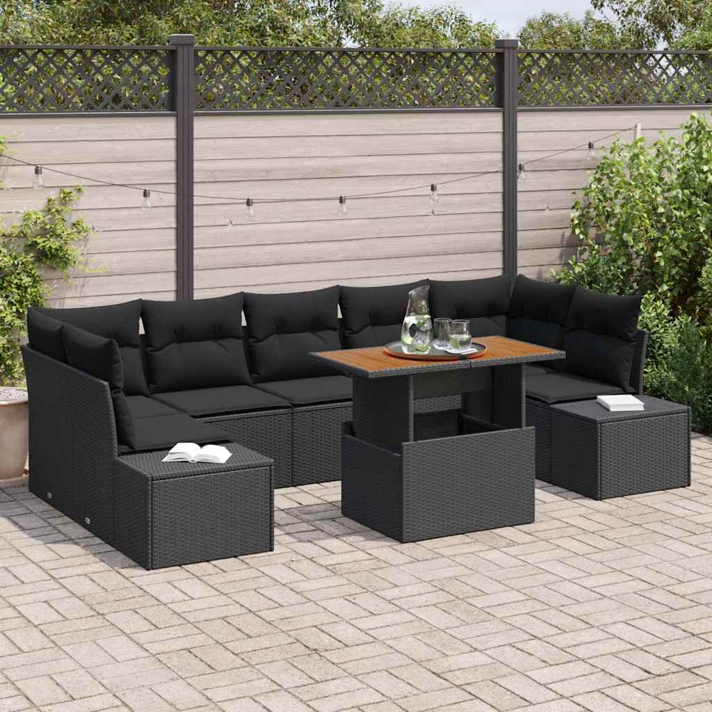 Set da Pranzo per Giardino con cuscino 8 pcs Nero e Marrone | homemem39