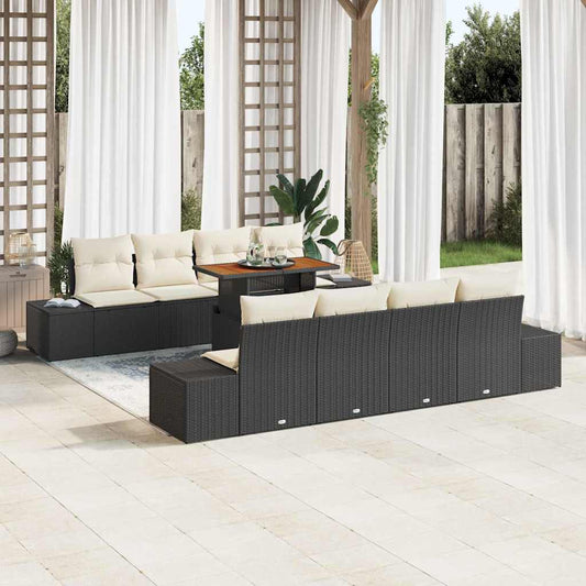 Set da Pranzo per Giardino con cuscino 9 pcs Nero e Crema