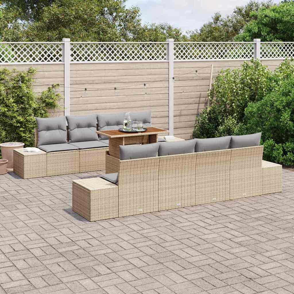 Set da Pranzo per Giardino con cuscino 9 pcs Beige e grigio | homemem39