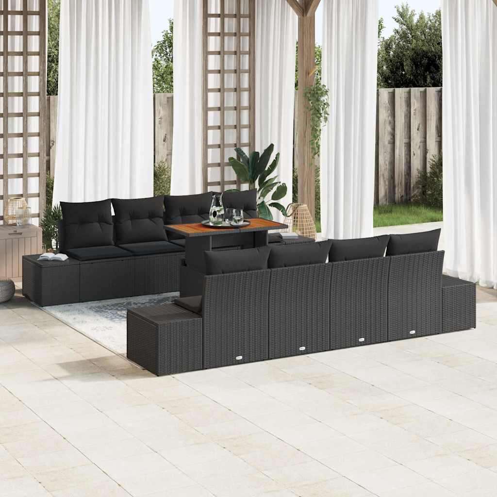 Set da Pranzo per Giardino con cuscino 9 pcs Nero e Marrone | homemem39