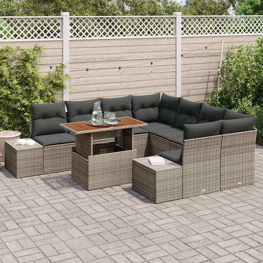 Set Divano da Giardino 9 pz Grigio e Marrone