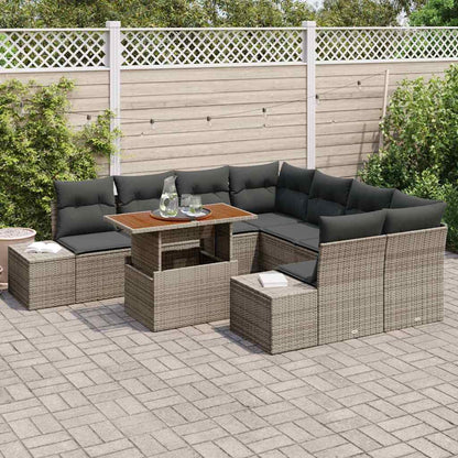 Set Divano da Giardino 9 pz Grigio e Marrone