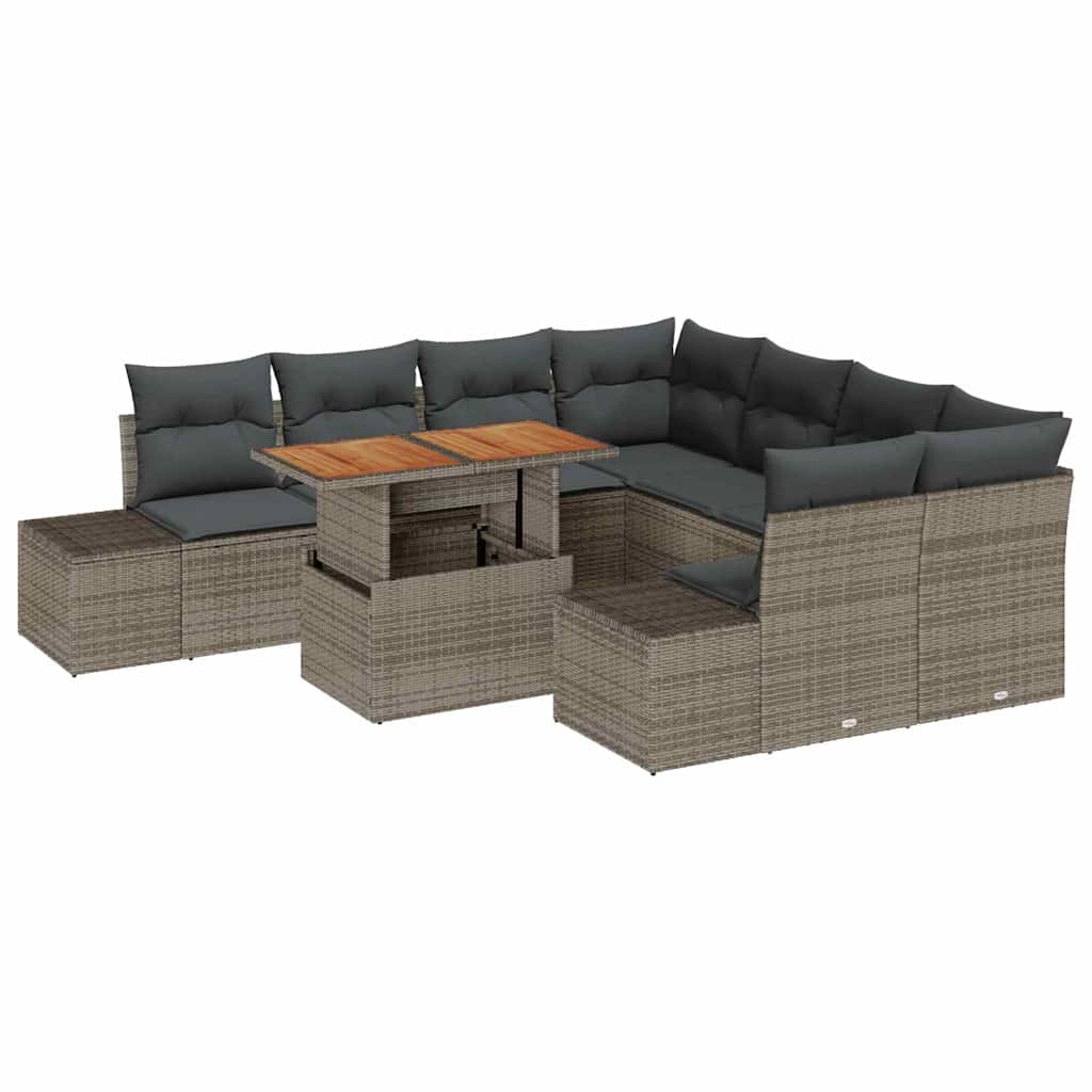 Set Divano da Giardino 9 pz Grigio e Marrone