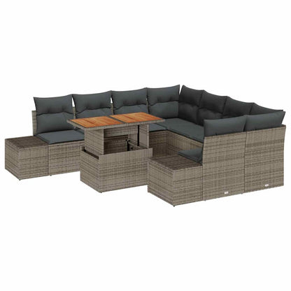 Set Divano da Giardino 9 pz Grigio e Marrone