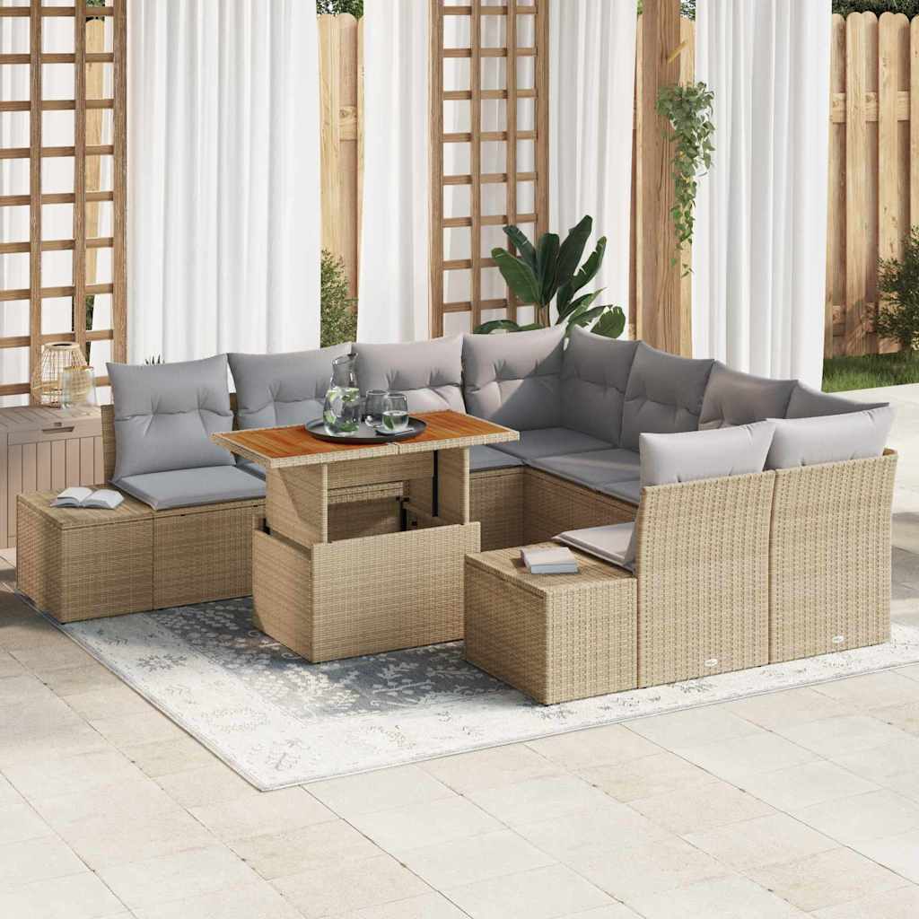 Set Divano da Giardino 9 pz Beige e grigio