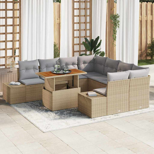 Set da Pranzo per Giardino con cuscino 9 pcs Beige e grigio