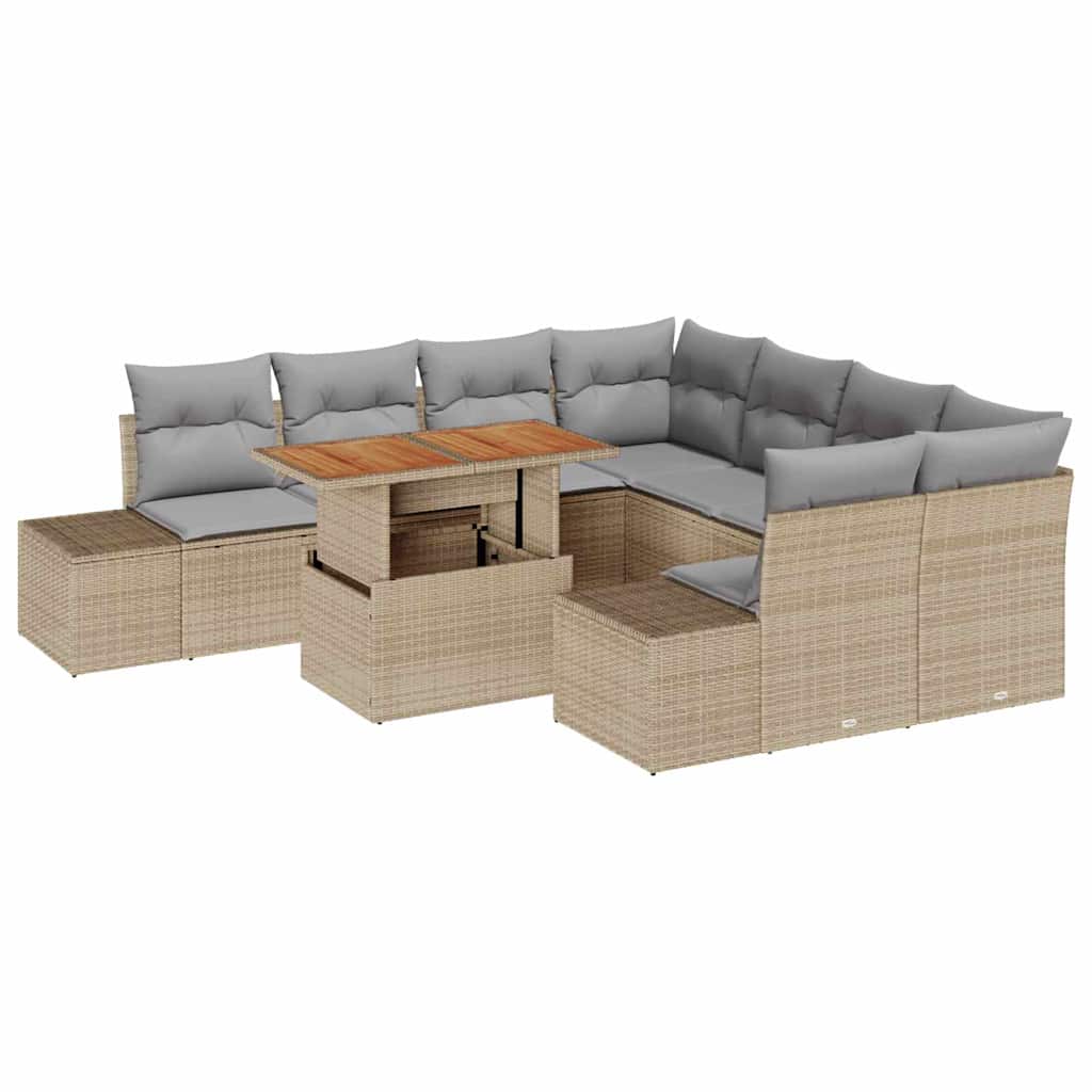 Set Divano da Giardino 9 pz Beige e grigio