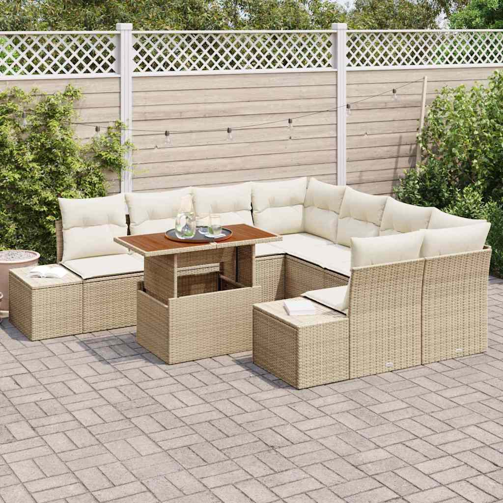 Set Divano da Giardino 9 pz Beige e Crema