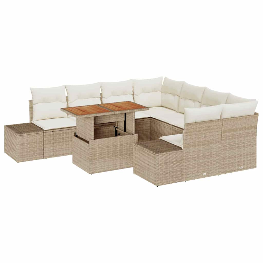 Set Divano da Giardino 9 pz Beige e Crema