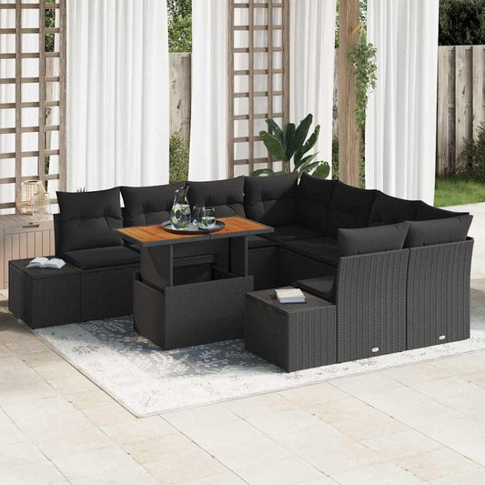 Set da Pranzo per Giardino con cuscino 9 pcs Nero e Marrone