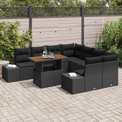 Set Divano da Giardino 9 pz Nero e Marrone