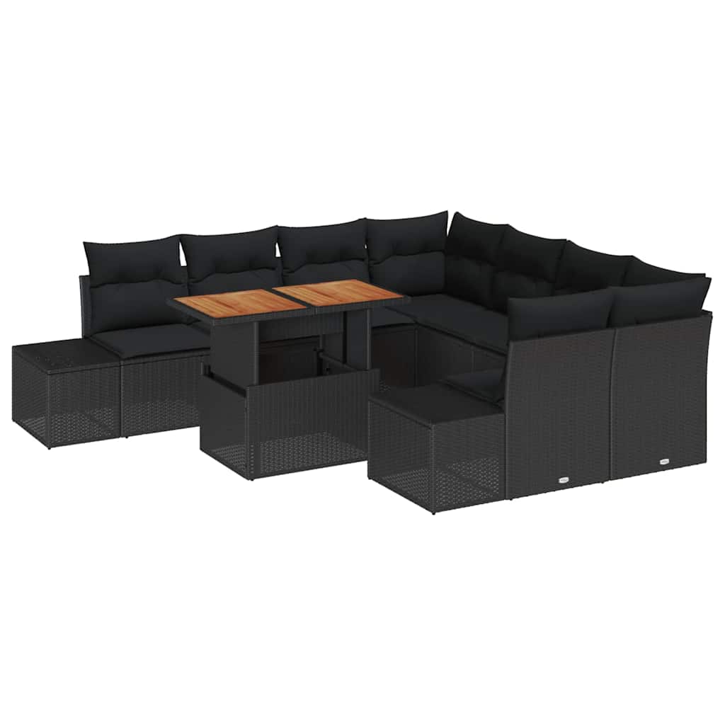 Set Divano da Giardino 9 pz Nero e Marrone