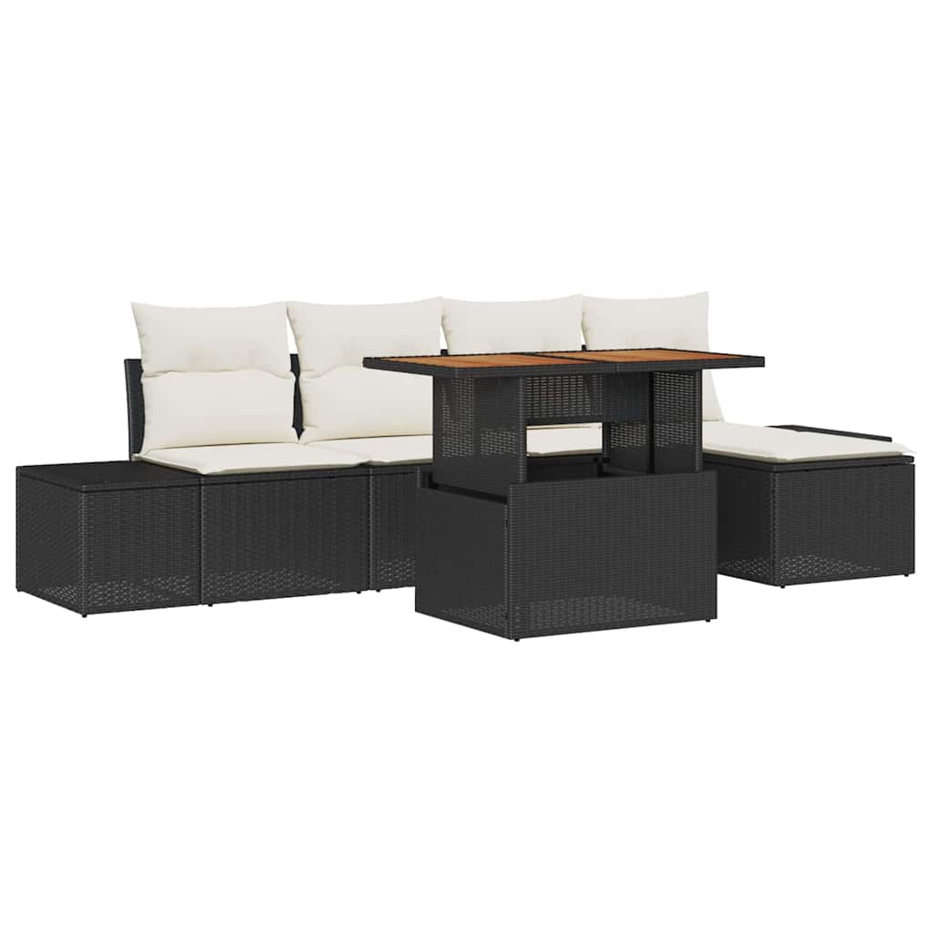 Set Divano da Giardino 6 pcs Nero e Crema
