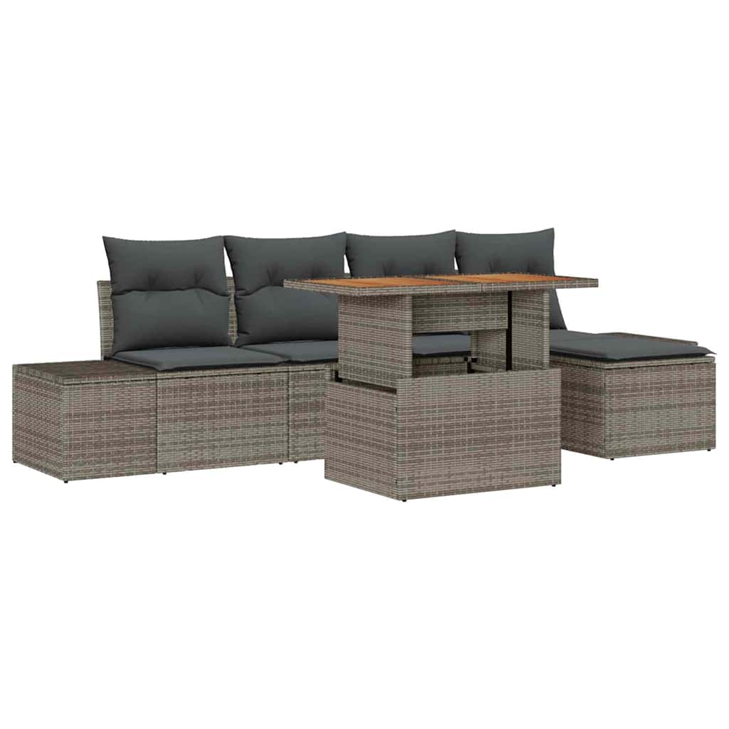 Set Divano da Giardino 6 pcs Grigio e Marrone