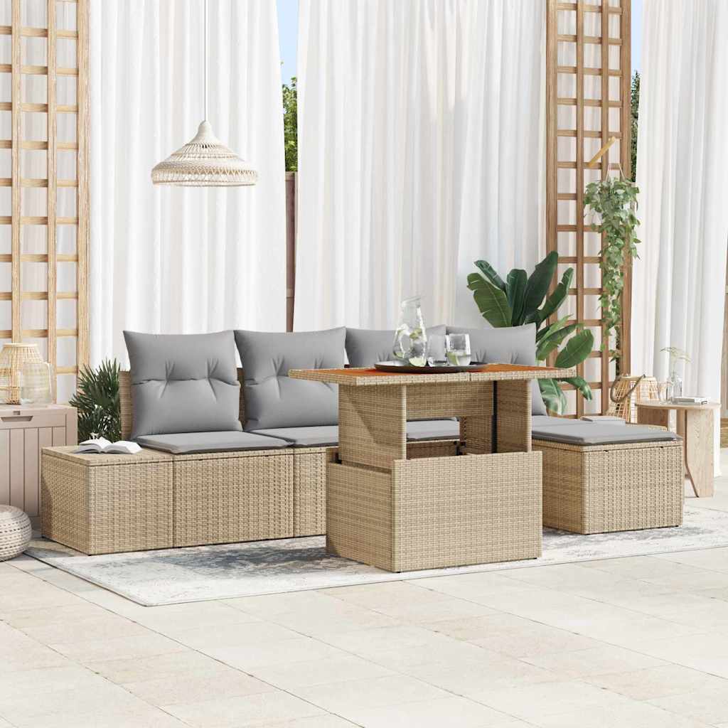 Set Divano da Giardino 6 pcs Beige e grigio