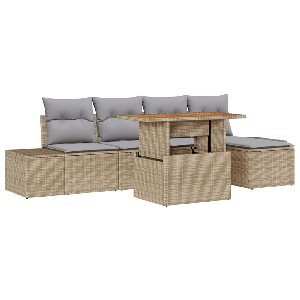 Set Divano da Giardino 6 pcs Beige e grigio