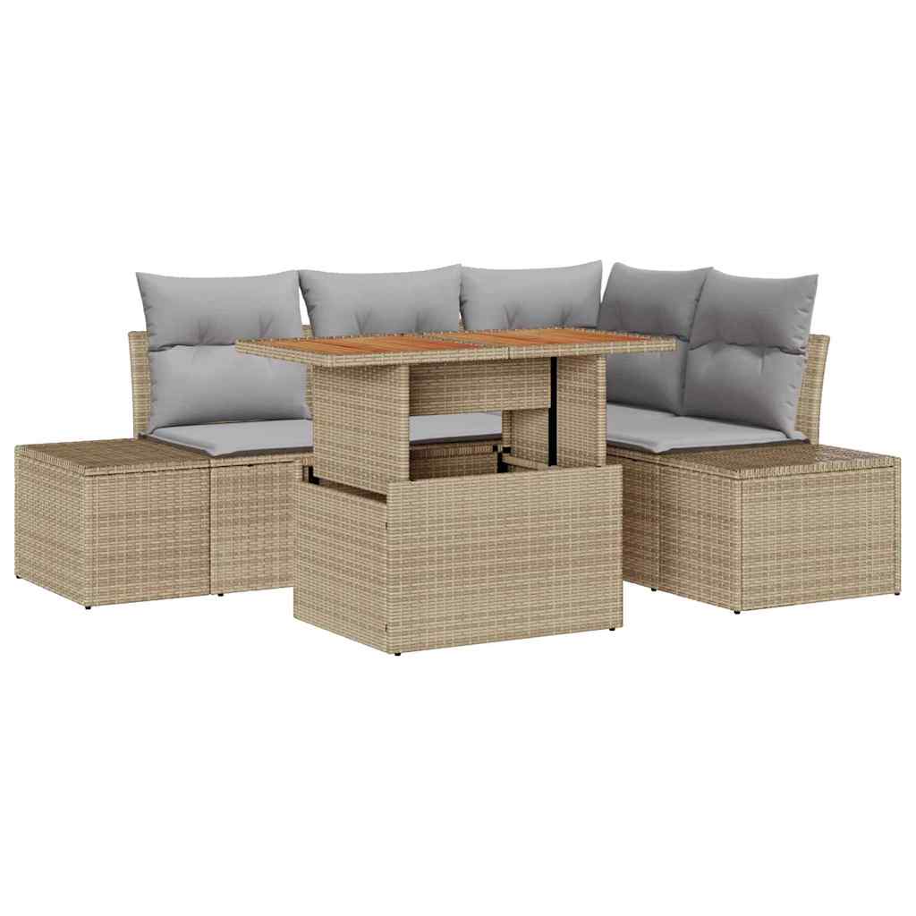 Set Divano da Giardino 5 pz Beige e grigio